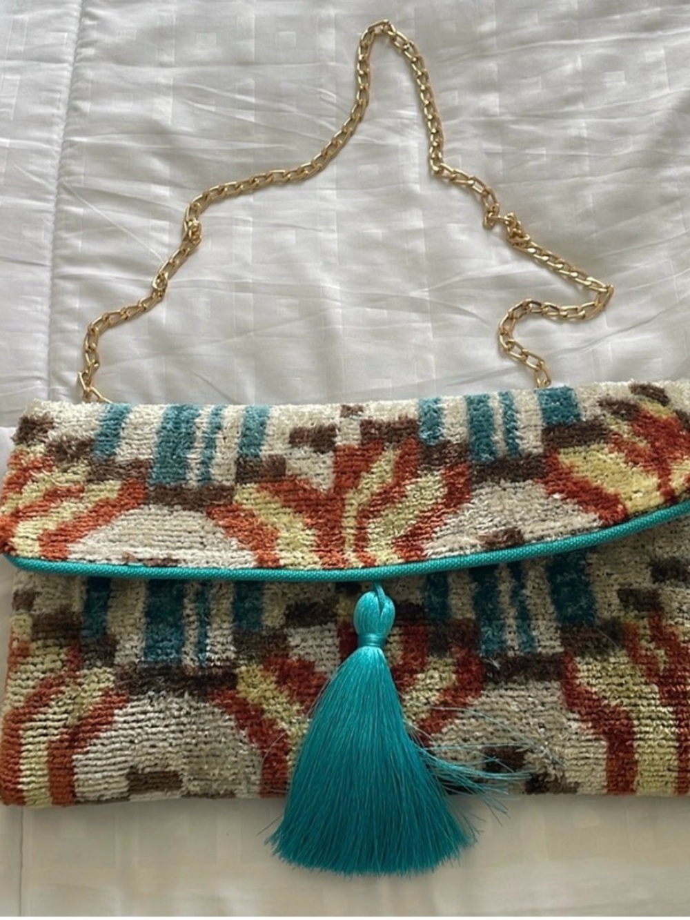 Boho Turquoise Tassel Clutch Bag